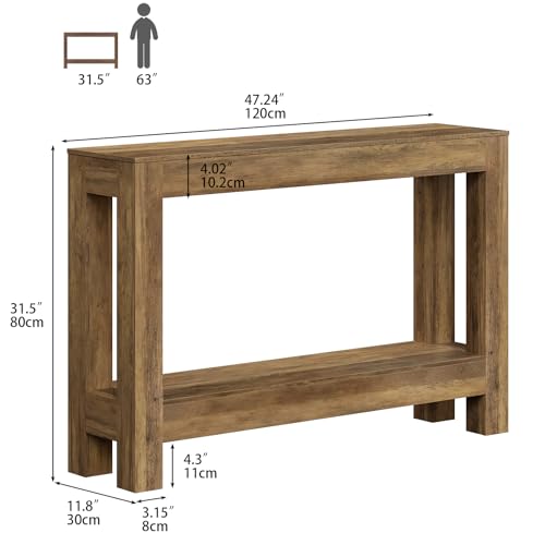 Tohomeor Farmhouse Console Table, 2-Tier Wood Sofa Table Behind Couch Narrow Entryway Accent Table for Entrance, Hallway, Living Room, Foyer