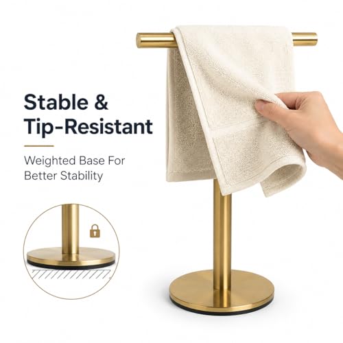 Bathroom Hand Towel Holder Stand，T-Shape Hand Towel Holder Stand SUS304 Stainless Steel for Bathroom，Kitchen or Vanity Countertop - color: Gold