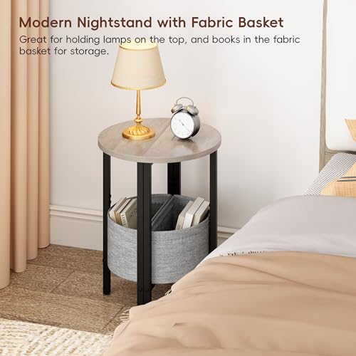 Vagusicc Small Round Side Table End Table, Tall Accent Table with Storage Basket, Set of 2 Half Round Tables Half Moon Tables, Coffee Bedside Tables, Modern Nightstand for Living Room Bedroom, Gray - color: Greige