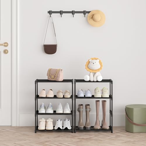 Autonomier 4 Tier Extra Small Shoe Rack (16.3" Wide), Narrow Stackable | Kids Toddler Adult Shoe Shelf, Lightweight Shoe Rack Stand for Closet Dorm Storage Organizer, Front Door Entrance, Entryway - size: 4-Tier