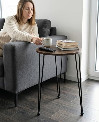 17 Inch Tall Metal Plant Stand Indoor,Heavy Duty Flower Pot Holder with 11.5 Inch Modern Round Board Table,Sturdy Metal Tripod Design Side Table,Matte Black
