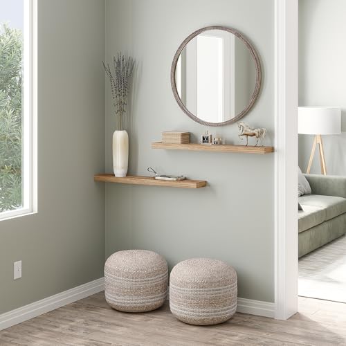 Ballucci Floating Shelves, 36" Wood Wall Shelf Set of 2, with Invisible Brackets for Bathroom, Living Room, Bedroom, Kitchen, Nursery, 6" Deep, Oak Finish - color: Natural Oak, size: 35.4 inches