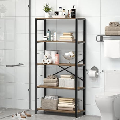 FOLUBAN 5 Tier Tall Bookshelf, Industrial Bookshelves and Bookcases, Modern Rustic Wood and Metal Book Shelf for Bedroom, Living Room and Home Office, Oak - color: Oak, size: 5-Tier