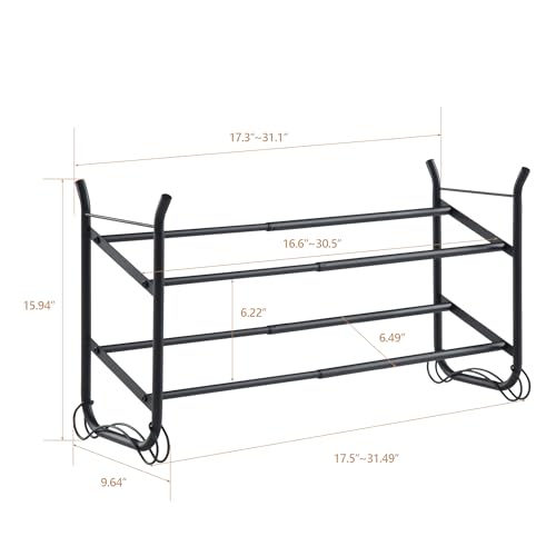 SunnyPoint Expandable & Stackable 2-Tier Shoe Rack – Adjustable Shoe Organizer for Entryway, Closet or Bedroom, Holds 4 to 8 Pairs, Space-Saving Metal Shoe Storage Shelf (17.5"–31.49" W) (BLK, 2 Tier)