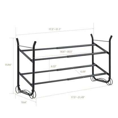 SunnyPoint Expandable & Stackable 2-Tier Shoe Rack – Adjustable Shoe Organizer for Entryway, Closet or Bedroom, Holds 4 to 8 Pairs, Space-Saving Metal Shoe Storage Shelf (17.5"–31.49" W) (BLK, 2 Tier)
