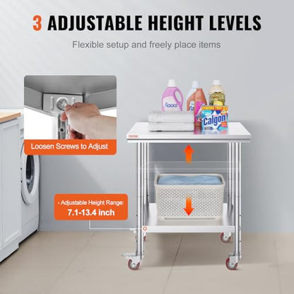 VEVOR Stainless Steel Work Table 30 x 24 x 33 Inch Prep Table with 4 Caster - size: 30*24*33In, style: With Caster