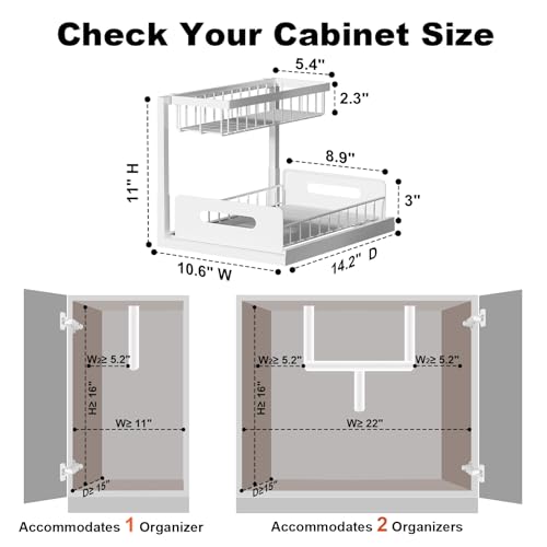 REALINN Under Sink Organizer, Pull Out Cabinet Organizer 2 Tier Slide Out Sink Shelf Cabinet Storage Shelves, Under Sink Storage for Kitchen Bathroom Cabinet, White, 1 Pack | Slide Out Sink Shelf Cabinet Storage Shelves, Under Sink Storage for Kitchen Bat
