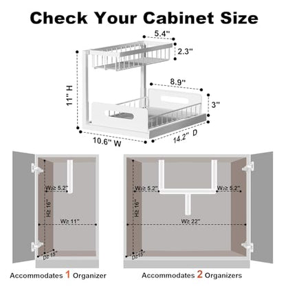 REALINN Under Sink Organizer, Pull Out Cabinet Organizer 2 Tier Slide Out Sink Shelf Cabinet Storage Shelves, Under Sink Storage for Kitchen Bathroom Cabinet, White, 1 Pack | Slide Out Sink Shelf Cabinet Storage Shelves, Under Sink Storage for Kitchen Bat