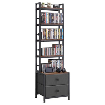VEVOR Media Storage Cabinet, 4-Shelf DVD Shelf Organizer with Drawers, 15.75 x 11.81 x 56.50 in Multimedia Storage Organizer for CDs, DVDs, Books and Games, CD Cabinet for Living Room, Home Office