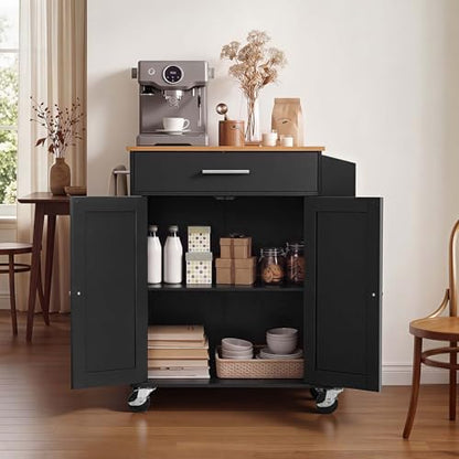 VEVOR Kitchen Island Cart with Storage, 31.3 in Wide Mobile Rolling Storage Island on Swivel Wheels, with Drawer, Storage Cabinet, Spice/Towel Rack, Table for Home Dining Room, Black - size: 31.3"W-Black