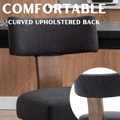 RIVOVA Linen Dining Chairs Set of 4, Modern Dining Chair with Curved Backrest and Wood Legs Upholstered Dining Chairs Farmhouse Dining Room Chairs Kitchen Chairs, Charcoal - color: Charcoal Curved