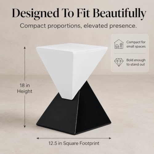 Black & White Hourglass Accent Side Table, Modern Sculptural Indoor & Outdoor End Table Geometric Square Patio Side Table for Living Room Garden Backyard Nightstand - color: 1pcs-black White