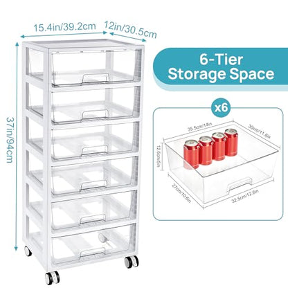 Vtopmart Rolling Drawer Cart, 6 Tier, Clear, Deep Drawers | Clear Deep Drawers, Visible Storage, Large-Capacity Organization, Crafts, Art, Toys, Bathroom, Classroom & Office Supplies - style: 6 Tier 6 Drawers