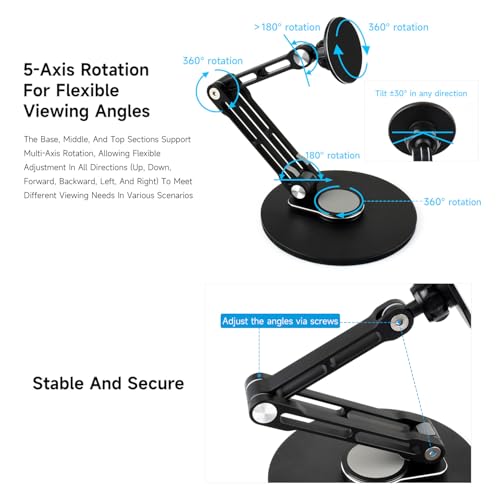 Waveshare Magnetic N52 Neodymium Magnet Portable Monitor Adjustable Stand, Compatible with 4~18.5inch Monitors, Supports Multi-axis Rotation, comes with Magnetic metal rings, Foldable For Easy Storage