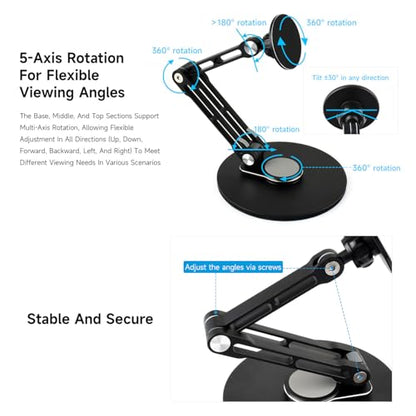 Waveshare Magnetic N52 Neodymium Magnet Portable Monitor Adjustable Stand, Compatible with 4~18.5inch Monitors, Supports Multi-axis Rotation, comes with Magnetic metal rings, Foldable For Easy Storage
