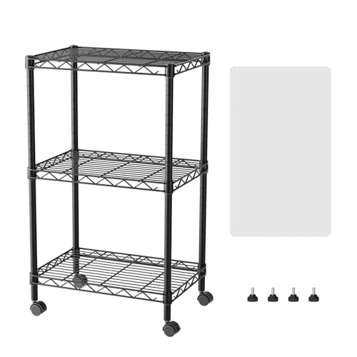 SINGAYE 3 Shelves Storage Shelf Wire Shelving Unit Metal Adjustable Wheels | Small Shelf Storage with Wheels Organizers Closet Unit for Bathroom Laundry Room Kitchen Pantry11.5D x 17.5W x 30.5H Black - color: Black, size: 3Tier/11.5"D X 17.5"W X 30.5"H