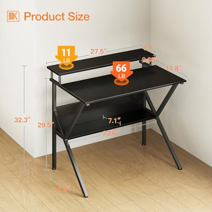 ODK Small Desk, 27.5 Inch Computer Desk for Small Spaces, Study Desk with Storage & Monitor Stand, Black - color: Black