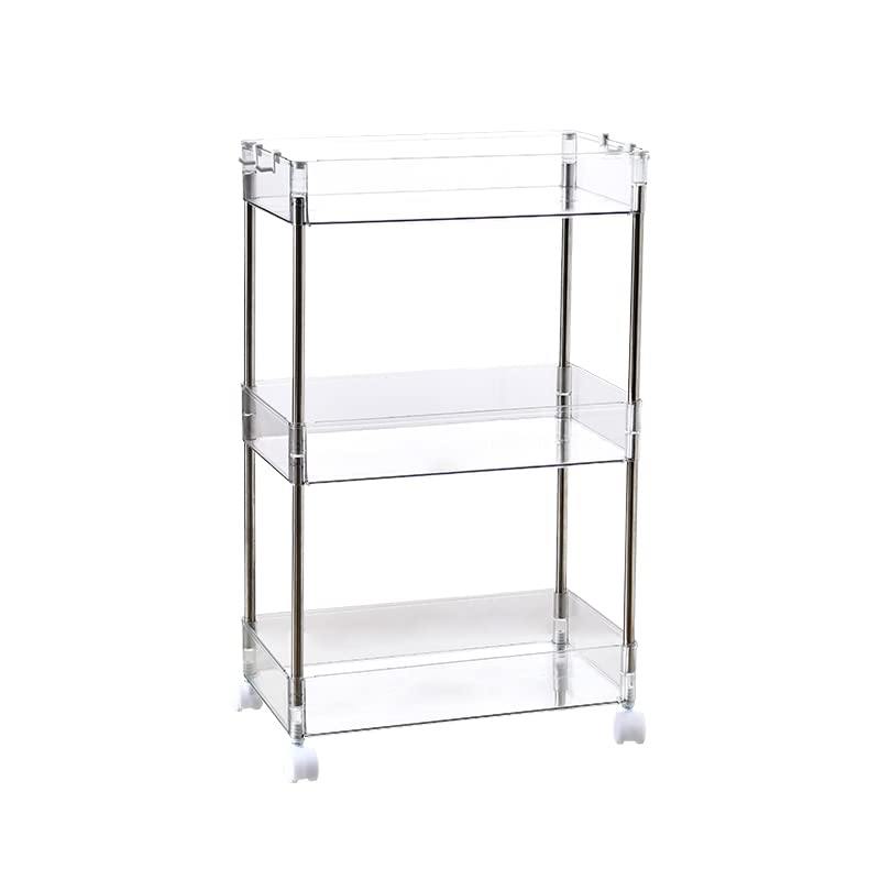 Chris.W Slim Storage Cart 3 Tier with Wheels, Clear Bathroom Cart Organizer, Mobile Shelving Unit Rolling Utility Cart, Slide Out Organizer for Kitchen, Bathroom, Laundry, Narrow Places, Office - 8" W - size: 8"W
