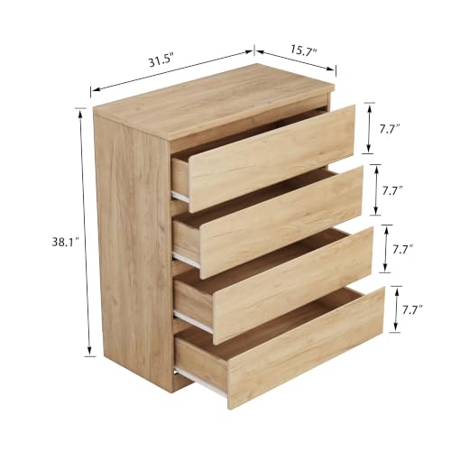 Nightstand with Drawers, Bedside Table with Drawers, Sofa Side Table Storage Cabinet, Night Stand for Bedroom Living Room (1, 4 Drawers Nature, 31.5" W×15.7" D×38.1" H) - color: 4 Drawers Nature, 31.5"w