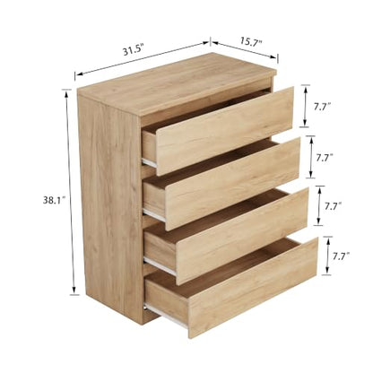 Nightstand with Drawers, Bedside Table with Drawers, Sofa Side Table Storage Cabinet, Night Stand for Bedroom Living Room (1, 4 Drawers Nature, 31.5" W×15.7" D×38.1" H) - color: 4 Drawers Nature, 31.5"w