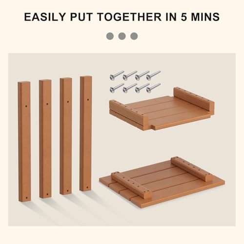 Adirondack Outdoor Side Table, 16.6" Small Patio End Table, 2-Tier HDPE Plastic Table for Poolside Porch Garden, Weather Resistant & Easy Assembly (Teak, Rectangle) - color: Teak, style: Rectangle
