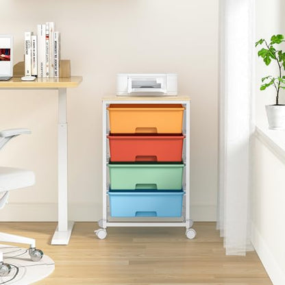 SYKIARIOL Rolling Cart with Drawers, 4-Drawer Utility Cart, Macaron | Storage Cart with 4 Drawers and Wooden Tabletop & Lockable Wheels for Home Office, Bedroom, Kids Room, Classroom,4 Tiers - color: Macaron