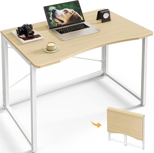 Huuger Folding Desk for Small Spaces, 31.5 Inch Foldable Computer Table, Easy Assembly, for Home Office, Study, Bedroom, Dorm, Space Saving, Small Writing Work Office Computer Desk, Oak - color: Oak, size: 18.9"D X 31.5"W