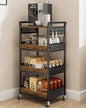 Giwil 4-Tier Rolling Storage Cart, Small Coffee Bar Crafts Makeup Cart with Wooden Top Snack Organizer for Pantry, Utility Kitchen Cart On Wheels for Onions Potatoes, Black - size: 4 Tier