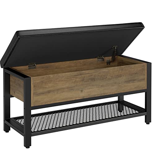 HOSTACK 40" W Storage Bench, Entryway Shoe Bench with Cushion, Rustic Brown | Wood Metal Bench with Flip-Open Hidden Storage, Ottoman Bench with Padded Seat & Shoe Rack for Hallway, Bedroom, Living Room - color: Rustic Brown