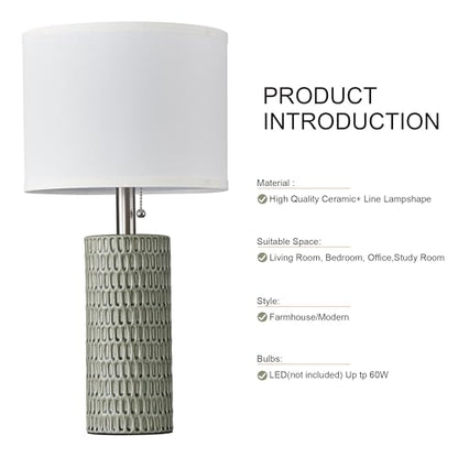 Reaketon Table Lamps for Living Room Set of 2, Ceramic Table Lamps for Bedroom, 20" Modern Lamps for Night Stands, Green - color: Green