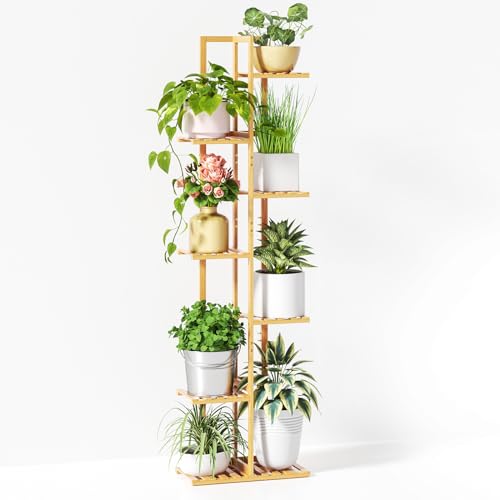 ROSSNY 55 Inch Tall Bamboo Plant Stand for Indoor, 7 Tier 8 Potted, Natural | Corner Plant Stand, Tiered Plant Shelf, Planter Holder for Multiple Plants Indoor, Boho Style - color: Natural, size: 7 Tier - 55 Inch