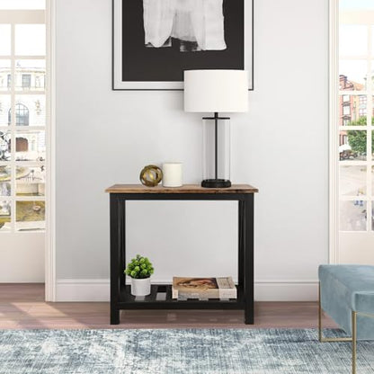 Narrow Side Table Rectangular End Tables with Storage Shelf Small Industrial Nightstands Bedside Table for Small Spaces Living Room Bedroom Bathroom Brown Smooth Tabletop and Black Legs - color: Brown&black