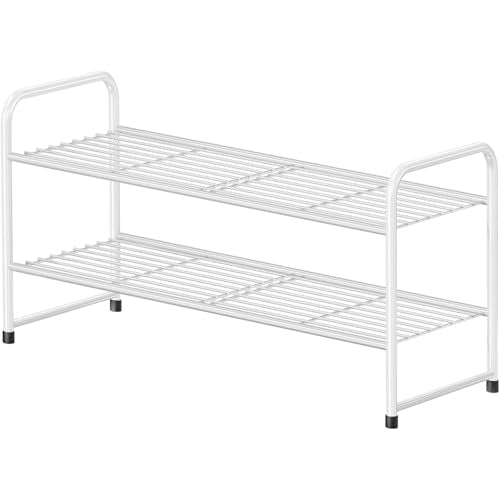 Simple Shoe Rack, 2 Tier Heavy Duty Metal Shoe Shelf 27 Inch Wide, White - color: White, size: 2 Tier