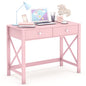 WiberWi Home Office Desk with Drawers, Modern Writing Computer Desk for Bedroom, Small Makeup Vanity Table Study Table for Home Office,Pink - color: Pink