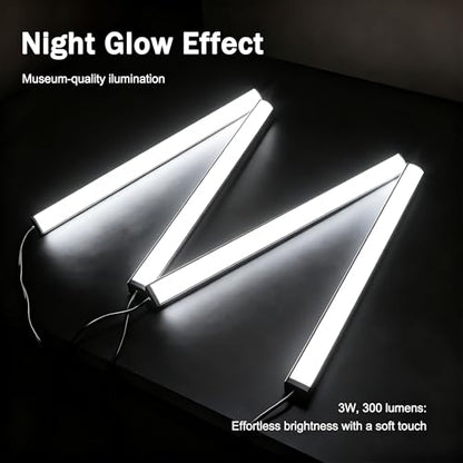 Cefrank LED Under Cabinet Lights, 4-Pack Dimmable Display Memory Bars Kit | 6000K cold white 1200LM, ultra-thin black aluminum with memory dimmer. Plug-in AC for kitchen, bookcase, glass showcases.