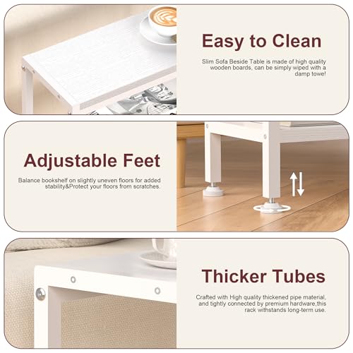 Narrow Side Table for Small Space, 3 Tier Slim End Table, Thin Nightstand, Skinny Snack Couch Table, Sofa Bedside Table, Tall Plant Stand in Living Room, Bedroom, Study, Kitchen and Balcony (White) - color: White, size: 3-Tier (7.9''D*17''W*26.6''H)