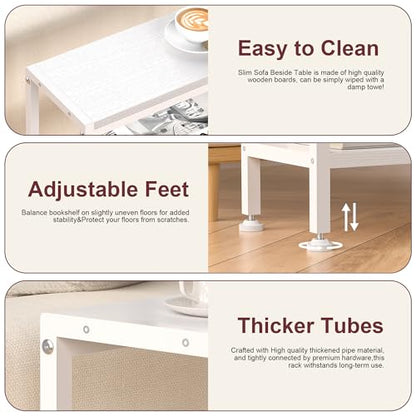 Narrow Side Table for Small Space, 3 Tier Slim End Table, Thin Nightstand, Skinny Snack Couch Table, Sofa Bedside Table, Tall Plant Stand in Living Room, Bedroom, Study, Kitchen and Balcony (White) - color: White, size: 3-Tier (7.9''D*17''W*26.6''H)