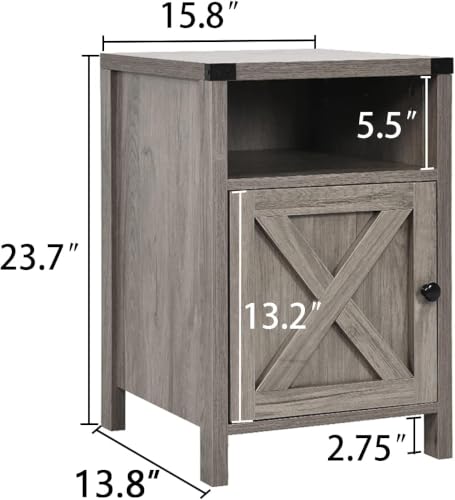 Catrimown Farmhouse Nightstand, Side Table End Table with Barn Door and Shelf,Bed Side Table End Table, Rustic Nightstands Set for Bedroom, Living Room, Grey Wash - color: Gray Wash