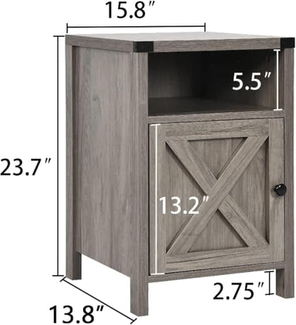 Catrimown Farmhouse Nightstand, Side Table End Table with Barn Door and Shelf,Bed Side Table End Table, Rustic Nightstands Set for Bedroom, Living Room, Grey Wash - color: Gray Wash