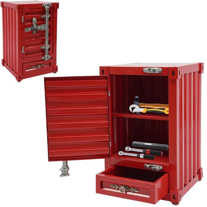 Industrial Shipping Container Cabinet, 3-Tier Nightstand with Drawers, End Tables Bedside Table Container Style Locker Wrought, Retro Style Metal Container Cabinet for Bar, Bedroom, Garage (Red) - color: Red