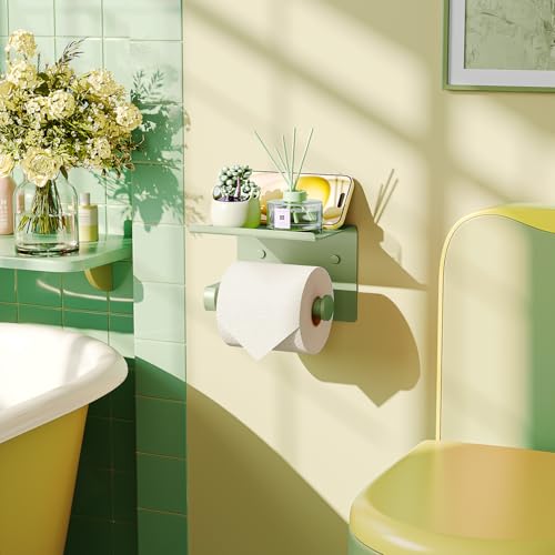 Toilet Paper Holder with Shelf Wall Mounted Toilet Paper Roll Dispenser | Heavy Duty Stainless Steel Soft Sage Green - color: L-soft Sage Green