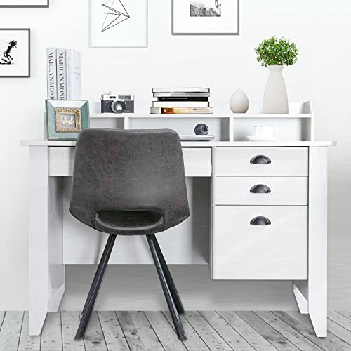 Catrimown Computer Desk with Drawers and Hutch White Desk with Drawer Wood Executive Desk Teens Student Desk Writing Laptop Home Office Desk for Small Spaces, Cream, 47.5''D x 22''W x 36.5''H - color: Cream