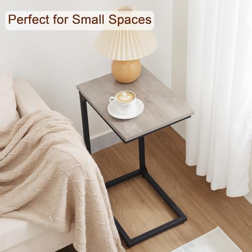 AMHANCIBLE C Shaped End Table, Slide Under Couch Table for Sofa, TV Tray Snack Table, Small Side Table for Small Space, Living Room, Grey HET02CGY-1 - color: Grey