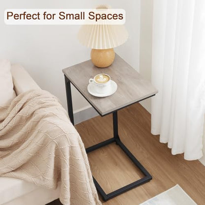AMHANCIBLE C Shaped End Table, Slide Under Couch Table for Sofa, TV Tray Snack Table, Small Side Table for Small Space, Living Room, Grey HET02CGY-1 - color: Grey