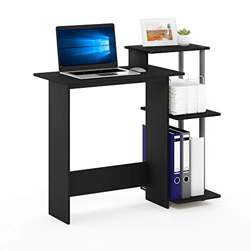 Furinno EFFICIENT Desk, 28.6" Wide Gaming Desk with 3 Open Side Shelves, Laptop Notebook Computer Desk, Office Desk for Home Office, Study Room, Dorm, Bedroom, Solid Black - color: Solid Black/Grey, size: Square Side Shelves