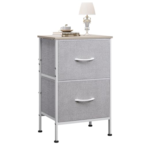 WLIVE Nightstand, Nightstand with 2 Drawers, Bedside Furniture, Night Stand, Small Dresser for Bedroom, College Dorm, End Table with Fabric Bins, Dormitory, Light Grey - color: Light Grey, size: 11.8"D x 15.7"W x 24.9"H