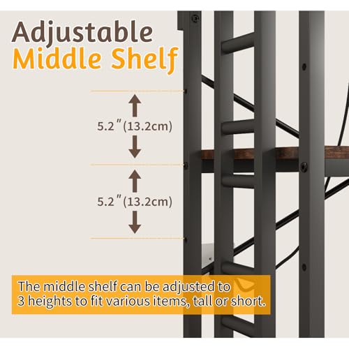 METYERRY Adjustable Bakers Rack with Power Outlet,Coffee Bar Station with Led Lights,Microwave Stand with Storage,5-Tier Kitchen Shelf,Kitchen Storage Rack for Spices, Pots and Pans,Rustic Brown - color: Rustic