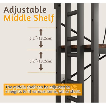 METYERRY Adjustable Bakers Rack with Power Outlet,Coffee Bar Station with Led Lights,Microwave Stand with Storage,5-Tier Kitchen Shelf,Kitchen Storage Rack for Spices, Pots and Pans,Rustic Brown - color: Rustic