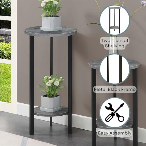 Convenience Concepts Graystone 2 Tier Tall Plant Stand 31" - Industrial Stand for Plants, Vases, and Antiques, Urban Modern Design for the Living Room, Hallway, Entryway, Cement/Black - color: Cement/Black