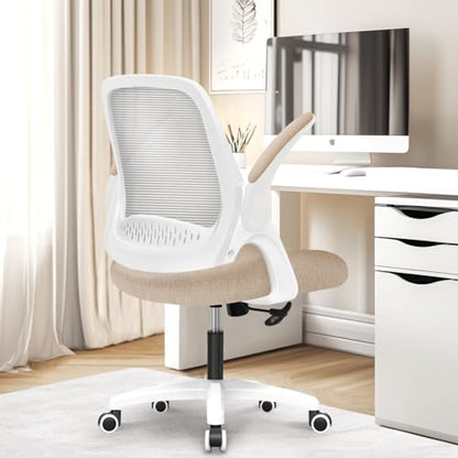 NEO CHAIR Office Desk Gaming Ergonomic Computer Chair with Lumbar Back Support Adjustable Height Swivel Rolling Wheels Flip-up Arms Mesh Chair for Home Vanity (Beige) - color: Beige
